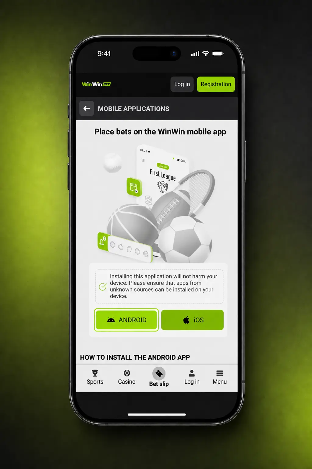 WinWin APK download for Android with 4-step installation and security prompt instructions